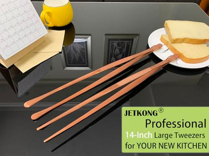 JETKONG 2 Pcs 14-Inch Kitchen Tweezers Extra Long Cooking Tweezer Tongs Stainless Steel Long Food Tweezers (Rose Gold) - color: Rose Gold, size: 14+14 Inch