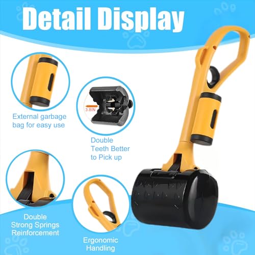 Pooper Scooper for Large Medium & Small Dogs Heavy Duty, 14.18“Long Handled Dog Poop Scooper for Grass,Durable Dog Poop Pick Up Tool, Poop Grabber with 2 Dog Poop Bags 1 Dispenser Poop Scoop，