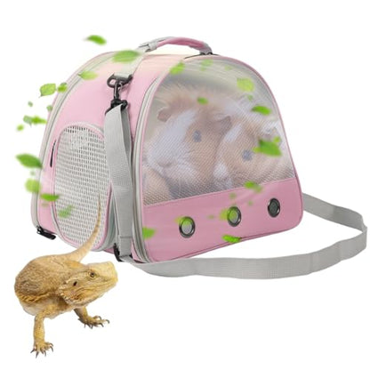 Ventilation Carrier for Bearded Dragon,Guinea Pig Carrier,Guinea Pig Carrier for 2,Reptile Travel Carrier for Lizards Sugar Glider Hedgehog Rat Parrot Birds,Airline Approved Pink - color: Pink