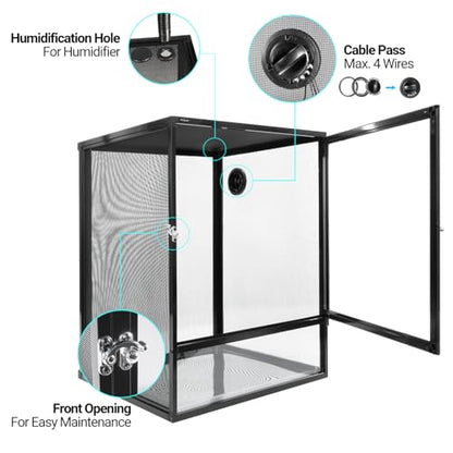 REPTI ZOO 18" x 18" x 24" Reptile Tank, Deluxe Foldable Screen Cage, 34 Gallon Vertical Terrarium with Fogger & Cable Pass, Tall Enclosure for Chameleon, Tree Frog, Crested Gecko, Arboreal Reptiles - size: 18" X 18" X 24"