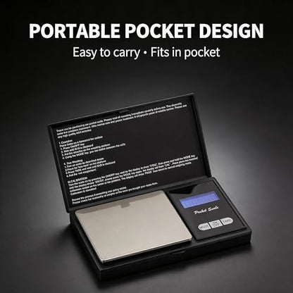 Digital Scale 500g x 0.01g, Milligram Scale for Espresso, Jewelry & Coffee, Fast & Accurate Mini Scale with Tare, LCD Display, Batteries Included, Portable Pocket Food Scale