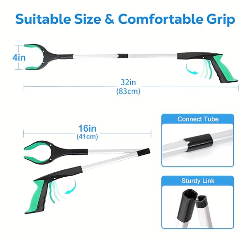 Grabber Reacher Tool - 32” Extra Long Foldable Gripper and Reaching Tool - Heavy Duty Pick Up Stick Grabbers for Seniors, Trash, Surgery Recovery Must Haves Gifts (Green) - color: Green