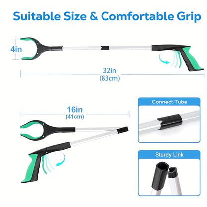 Grabber Reacher Tool - 32” Extra Long Foldable Gripper and Reaching Tool - Heavy Duty Pick Up Stick Grabbers for Seniors, Trash, Surgery Recovery Must Haves Gifts (Green) - color: Green