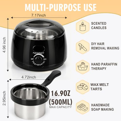 ZEROMX Electric Candle Wax Melter with Detachable Stainless Steel Pot and Digital Temperature Control, Wax Heater for DIY Candle Making, Soap Making, Wax Crafts, Easy Cleaning & Precise Crafting - color: Black