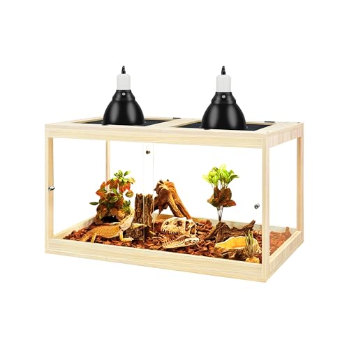 31 Gallon Bearded Dragon Tank, 24 x 16 x 16 Inch Tempered Glass Reptile Enclosure with Metal Mesh Top, Lockable Sliding Front Doors, Large Lizard and Snake Terrarium, Oak - color: Oak, size: 31 Gallon (24x15.5x15.5 Inch)
