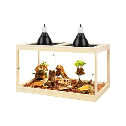 31 Gallon Bearded Dragon Tank, 24 x 16 x 16 Inch Tempered Glass Reptile Enclosure with Metal Mesh Top, Lockable Sliding Front Doors, Large Lizard and Snake Terrarium, Oak - color: Oak, size: 31 Gallon (24x15.5x15.5 Inch)