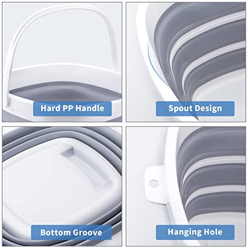 Collapsible Bucket 10L 2.6 Gallon Cleaning Bucket Mop Bucket Folding Foldable Portable Small Plastic Water Supplies for Outdoor Garden Camping Fishing Car Wash Space Saving Grey Square - color: Grey - 10l