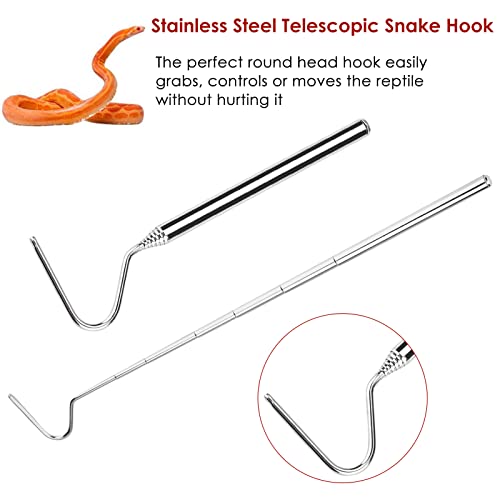Collapsible Snake Hook Stainless Steel Extensible Snake Catcher Capture Hook for Catching Handling Grabber Separate Small Pet Snake | Non-slip Handle,Collapsible,Portable Mini,Retractable,Catching Snake Handling Tool,Professional,Easy to Carry and Store