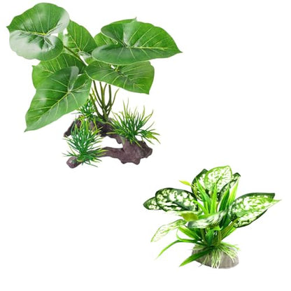 2pcs Reptile Artificial Plants, Terrarium Plants Decorations Supplies, Aquarium Fish Tank Plant, Amphibian Habitat Hideout Tank Accessories