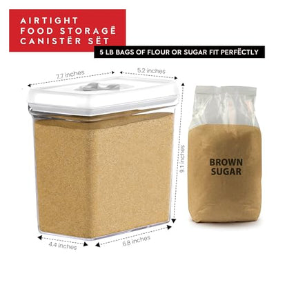 DWËLLZA KITCHEN Large Airtight Food Storage Containers with White Lids (3.8L, 0.8L) - Clear Plastic Bulk Food Pantry & Kitchen Storage Containers for Flour, Sugar 4 Pc BPA-Free, Keeps Fresh & Dry - color: 06 - 3.8 Liters & .77 Liter (Set of 4)
