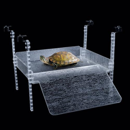 Adjustable Turtle Basking Platform, 16-19 Inch Wide, Slip-Resistant Ramp, Acrylic, Transparent, Ideal for Turtle Tank Accessories - size: L