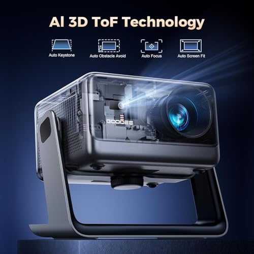 GooDee Video Projector With Wifi And Bluetooth, Smart Portable Projector Movie System Compatible with Netflix/Dolby Audio/Auto Focus & Keystone, 4k Video Decode & 1080p Native For Home Theater/Outdoor