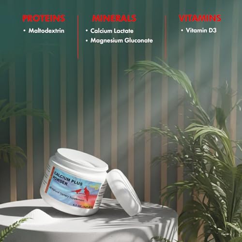 Calcium Plus Powder for Birds 2 oz – Calcium Supplement with Essential Vitamins & Minerals – Supports Bone Health, Muscle Function & Digestive Balance – Easy-to-Mix Calcium Formula | Calcium Supplement - Supports Healthy Growth, Bone Strength, Breeding, B