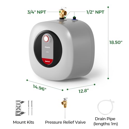FOGATTI Mini Tank Water Heater Electric, 4 Gallon Point of Use Hot Water Solution for Under Sink 110V 120V - size: 4 Gal