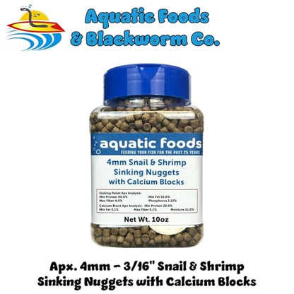 Calcium Blocks Included in Snail & Shrimp, 4mm-3/16 Sinking 40% Protein Nuggets with for Snails, Shrimp, Crabs, All Bottom Tropical Fish…10oz Jar - size: 10 Ounce (Pack of 1)