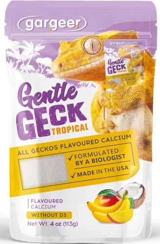 4oz Gecko Calcium NO D3, Phosphorus-Free, Ultrafine, Made in USA | Essential D3-free calcium for UVB setups! Ultrafine powder with organic banana, mango & coconut prevents MBD safely