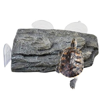 Turtle Floating Basking Platform Terrace Turtle Basking Platform with 3 Suction Cups Resin Turtles Basking Rock Float Resting Terrace for Frogs (Grey) - color: 【Grey】