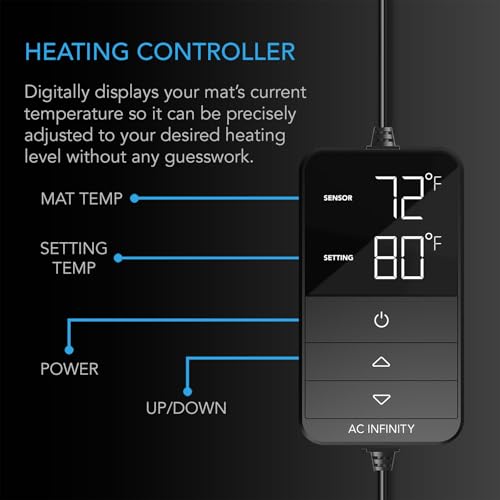 AC Infinity SUNCORE H3 Seedling Mat 25x50cm with Digital Thermostat Control | Provides Exact Temperature Levels, Waterproof Heating Pad for Indoor Gardening, Hydroponics, Germination, Cloning