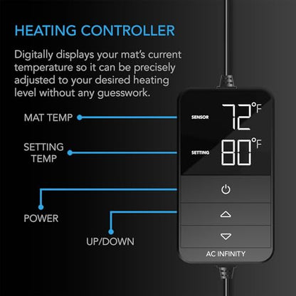 AC Infinity SUNCORE H3 Seedling Mat 25x50cm with Digital Thermostat Control | Provides Exact Temperature Levels, Waterproof Heating Pad for Indoor Gardening, Hydroponics, Germination, Cloning