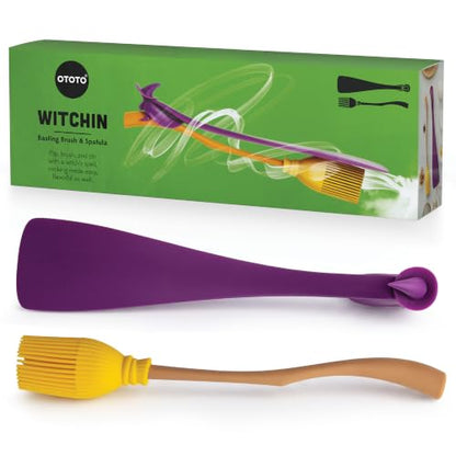 OTOTO Spatula and Pastry Brush - Silicone Heat Resistant and Basting Brush, Cooking and Baking Spatula, Spooky Witchy Gifts, Gothic Kitchen Halloween Gifts, Unique Kitchen Gadgets (Witchin) - color: Witchin
