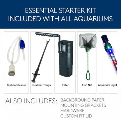 3.0 Wall Mounted Fish Tank Kit with LED Lighting, Built-in Filter System, Modern Space-Saving Design, Complete Accessories Set (View, Black)