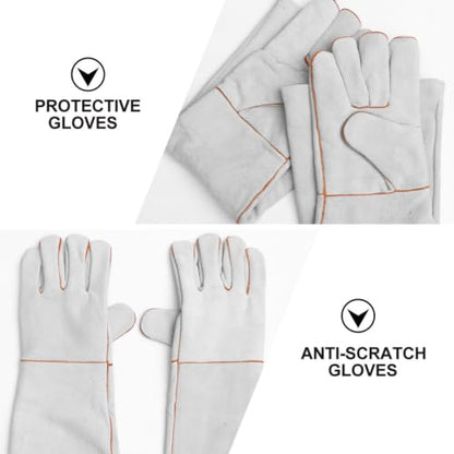 YARNOW 1 Pair Leather Anti-bite Gloves for Pet Handling and Work, Heat Resistant and Fire Resistant Protection Gloves for Hand and Forearm Safety