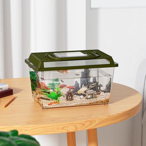 Transparent Reptile Feeding Box 360°, Standard Faunarium with Handle, Reptile Tank Transport & Portable Habitat Feeding Boxes, Transparent Plastic Pet Houses for Gecko, Frog, Lizard, Tarantula (Green) - color: Green
