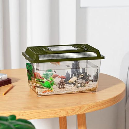 Transparent Reptile Feeding Box 360°, Standard Faunarium with Handle, Reptile Tank Transport & Portable Habitat Feeding Boxes, Transparent Plastic Pet Houses for Gecko, Frog, Lizard, Tarantula (Green) - color: Green