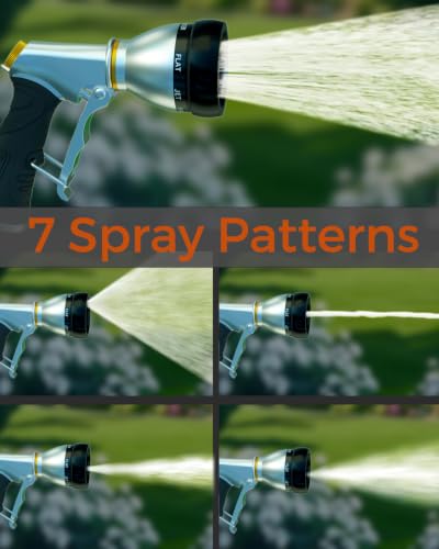 Heavy Duty Metal Garden Hose Nozzle with 7 Spray Patterns | High Pressure Water Sprayer with Ergonomic Handle, Perfect for Watering Plants, Lawns, Washing Cars, Pets & Outdoor Cleaning