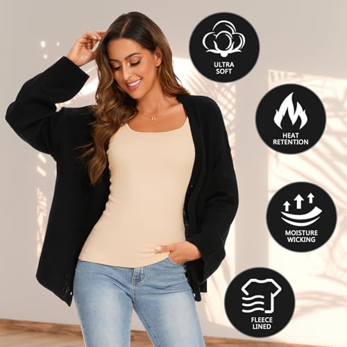 WOWENY Women's Thermal Tank Tops Sleeveless Underwear Tops Adjustable Straps Winter Camisole Fleece Shirts Warm Vest - color: Adjustable Straps-beige, size: Medium