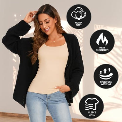 WOWENY Women's Thermal Tank Tops Sleeveless Underwear Tops Adjustable Straps Winter Camisole Fleece Shirts Warm Vest - color: Adjustable Straps-beige, size: Medium