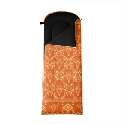 Erosebridal Hawk Moth Camping Sleeping Bags Teens Spooky Aztec Backpacking Camping Blanket Full Body Travel Wrap Sleep Bag - color: Orange Longhorn Cow Skull