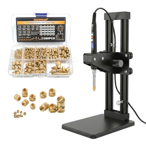 Vertical Heat Set Insert Tool Press for Plastic Parts & 3D Print Components | Insertion Height 210mm,with 380PCS Threaded Inserts and quick change M2-M8 sizes heat insert tips & 60W Soldering Iron - color: ZW12H+