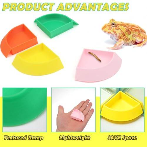 4 Pack Corner Reptile Food Water Dish, 3D Printed Quadrant Feeding Bowl for Leopard Gecko Lizard Bearded Dragon Chameleon Snake, Plastic Worm Feeder Plate for Small Reptile Pet Habitat