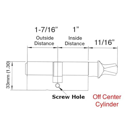 Offset Euro Profile Lock Cylinder with Thumb Turn Fits for Pella Storm Door 2-Bolt Lock, Includes 3 Solid Brass Keys (1, Satin Nickel) - color: Satin Nickel