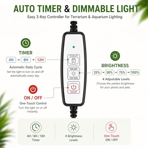 AREPK Aquarium & Terrarium Light, Full Spectrum LED with Auto On/Off Timer | Fits Various Tank Shapes; For Tanks Under 3 Gallons, Betta Tanks, Moss, Succulents, Carnivorous Plants and Mini Landscapes