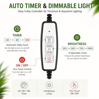 AREPK Aquarium & Terrarium Light, Full Spectrum LED with Auto On/Off Timer | Fits Various Tank Shapes; For Tanks Under 3 Gallons, Betta Tanks, Moss, Succulents, Carnivorous Plants and Mini Landscapes