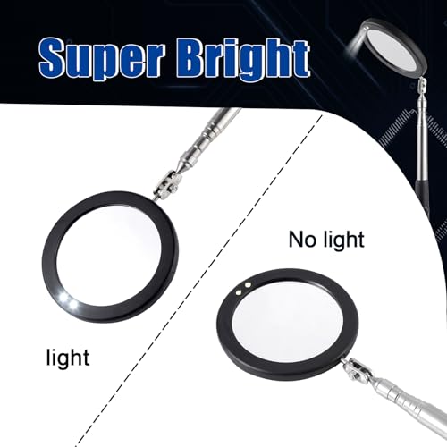 Telescoping Inspection Mirror LED Light with Large 3.75 Inches Round Mirror, 39.4 Inches Extendable, Flexible 360 Swivel, for Inspection Viewing, Mechanic Checking, Observation - style: 3.75" Round