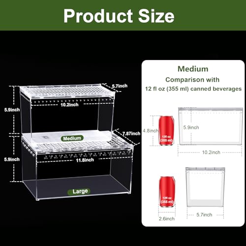 Escape Proof Tarantula Enclosure Hermit Crab Tank Spider Terrarium | Reptile PC Habitat 10.2" x 5.9" x 5.7" Full View for Isopods Bug Insect Frog Gecko - size: M-Only Terrarium