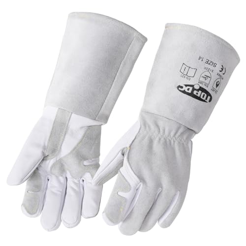 TOPDC Goatskin TIG Welding Gloves 14 Inch Large, Split Cowhide Back | Goatskin Leather with Split Cowhide Back and Reinforced Palm, Thumb, and Index Finger Supports TIG Welding Control - color: 14 Inch Goat Grain-large