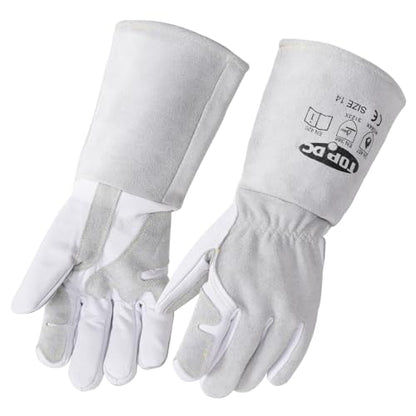 TOPDC Goatskin TIG Welding Gloves 14 Inch Large, Split Cowhide Back | Goatskin Leather with Split Cowhide Back and Reinforced Palm, Thumb, and Index Finger Supports TIG Welding Control - color: 14 Inch Goat Grain-large
