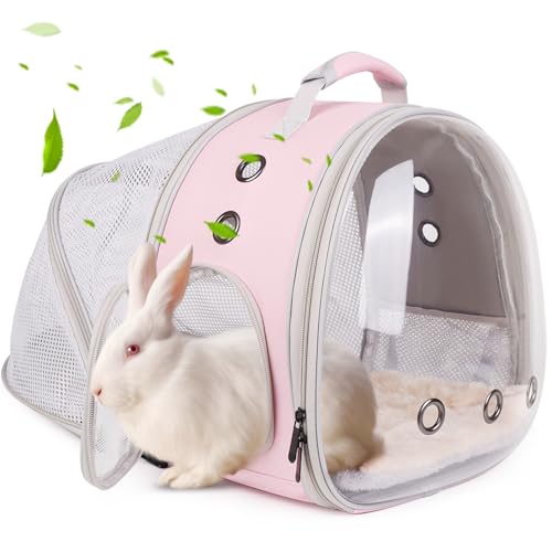 Back Expandable Backpack for Small Animals, Portable Travel Bag Breathable Pet Carrier Cages for Bunny, Guinea Pig, Bearded Dragon, Lizard, Rabbit, Squirrel, Tortoise, Kitten, Sugar Glider - color: Pink