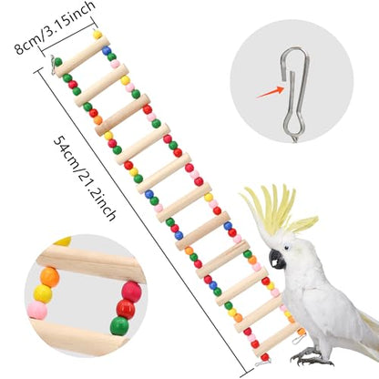 11-Step Bird Ladder Bridge, 21.26 x 3.15 inches Raw Wood and Edible Dye | Pet Hamster Climbing Ladder Swing Toys, Suitable for Small to Medium Birds, Bird Cage Accessories - size: 11 Ladders