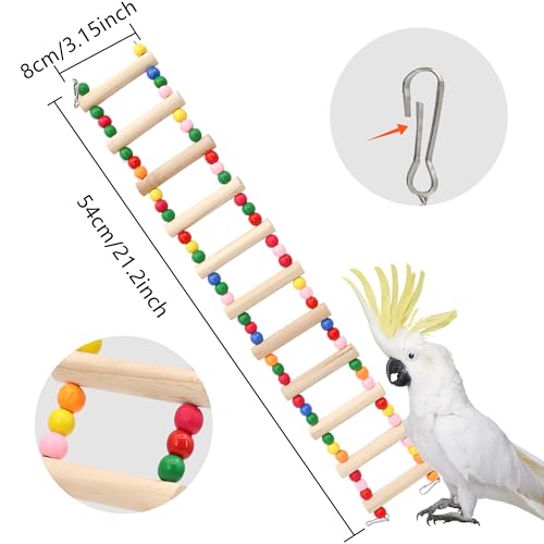 11-Step Bird Ladder Bridge,21.26 x 3.15 inch Raw Wood and Edible Dye | Pet Hamster Climbing Ladder Swing Toys Suitable for Small to Medium Birds,Bird Cage Accessories,2 Pieces - size: 11 Ladders -2pcs