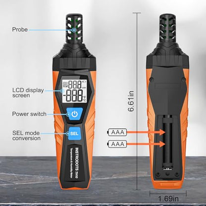 Temperature Humidity Meter, High Precision Thermometer Hygrometer with Ambient, Dew Point, Wet Bulb Thermometer, Dual Display Temperature & Humidity with LCD Backlight, TH10 - color: Orange, size: TH10