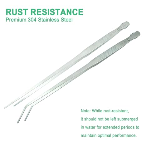 2pcs 18.9 inch Aquarium Tweezers with Hanger, 2025 New Extra Long Feeding Tongs, Stainless Steel Large Aquascape Tools for Fish Tank, Terrarium，Aquascaping, Reptile Snake (Curved & Straight) - size: 18.9inch, Curved&Straight