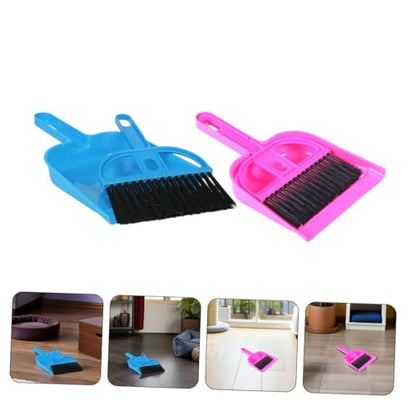 10pcs Mini Pet Broom and Dustpan Set for Small Animal Cage Cleaning, Reptile and Chinchilla Waste Cleaning Tool, Bright Pink and Blue for Hamster, Hedgehog, Rabbit Maintenance