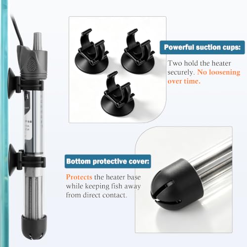 HITOP 25W Adjustable Aquarium Heater, Submersible Fish Tank Heater Thermostat with Suction Cups for 5-10Gal - size: 7in-25w