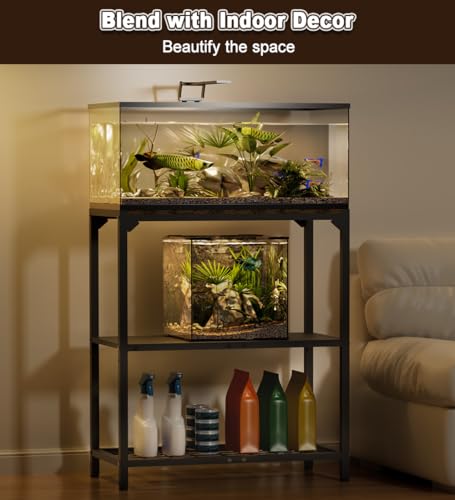 20-30 Gallon Aquarium Stand with 3-Tier Adjustable Storage Shelf | Heavy Duty Fish Tank Stand, Reptile Breeder Turtle Tank Terrarium Rack Table for Home Office, 31" L x 13" W x 32.2" H, Black