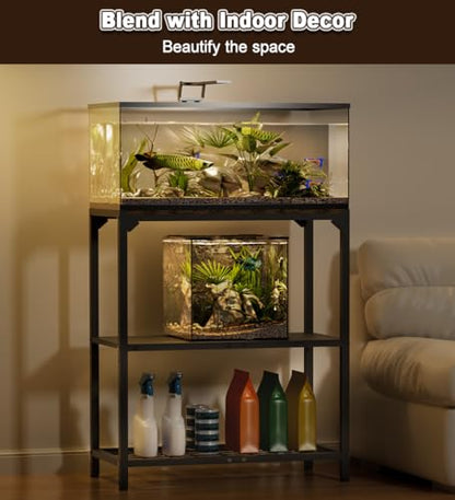 20-30 Gallon Aquarium Stand with 3-Tier Adjustable Storage Shelf | Heavy Duty Fish Tank Stand, Reptile Breeder Turtle Tank Terrarium Rack Table for Home Office, 31" L x 13" W x 32.2" H, Black